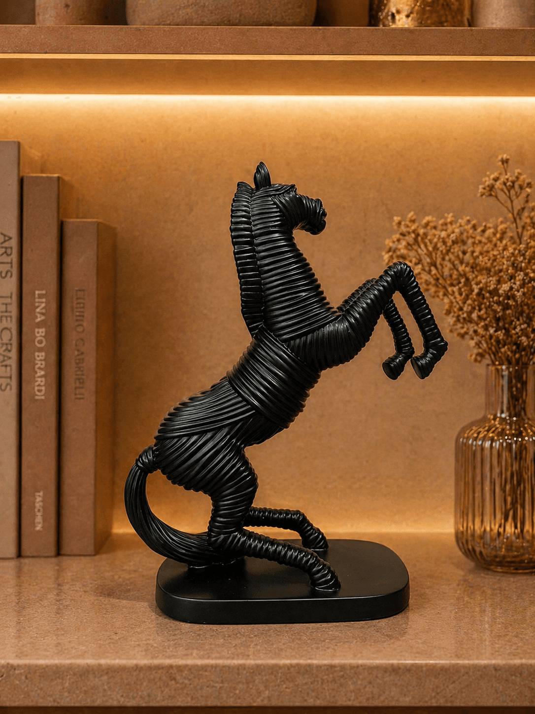 Modern Abstract Black Horse Showpiece | Luxury Rearing Horse Sculpture for Home & Office Decor preview 3