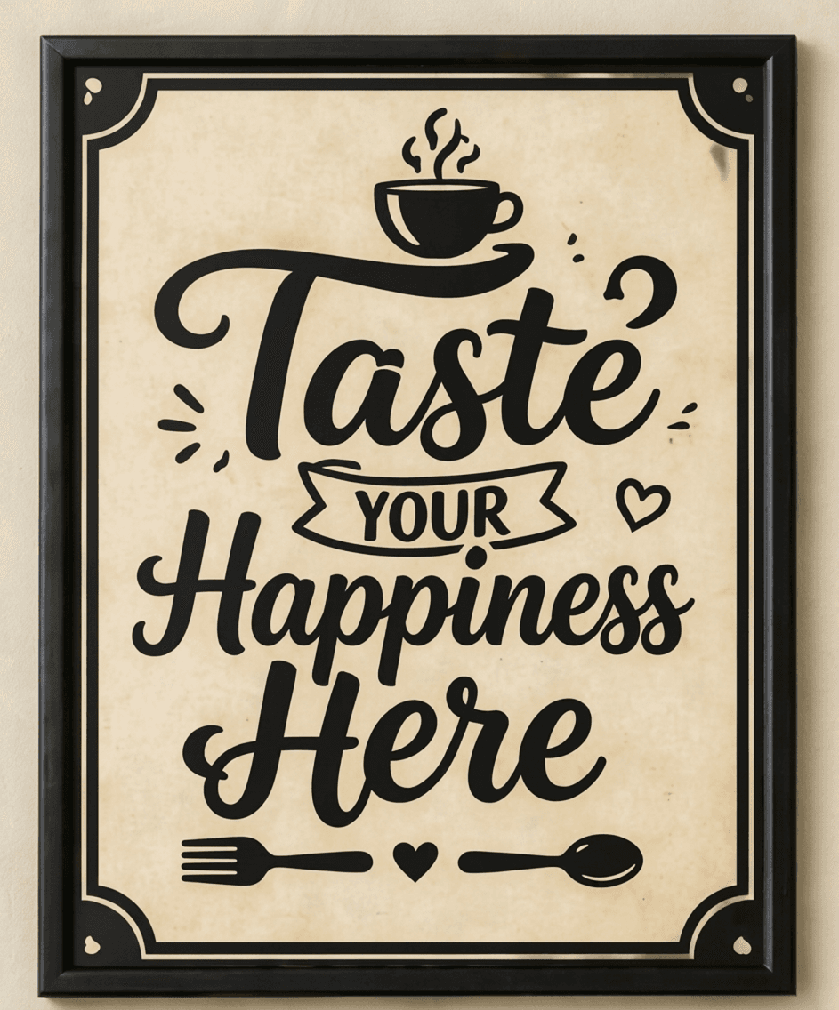 Taste Your Happiness Here | Elegant Kitchen Quote Wall Art